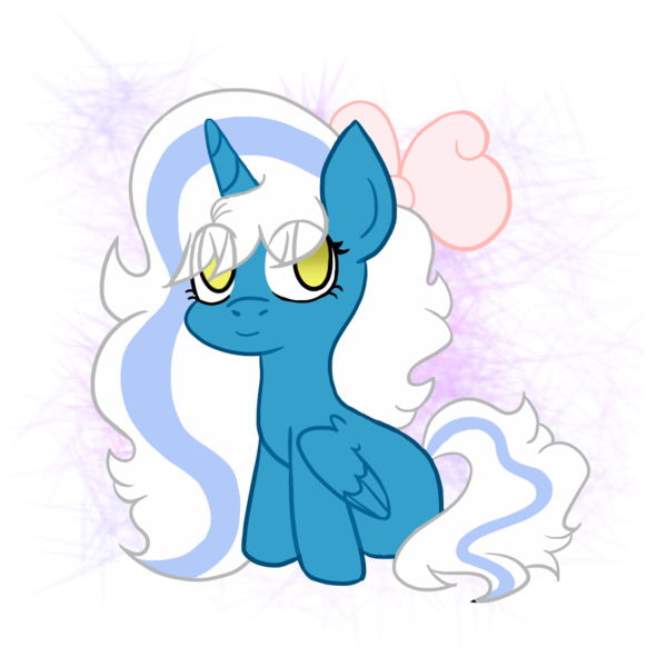 Size: 970x984 | Tagged: safe, artist:xraela-lpx, derpibooru import, oc, oc:fleurbelle, unofficial characters only, alicorn, pony, alicorn oc, bow, chibi, female, hair bow, horn, mare, simple background, solo, transparent background, wings, yellow eyes