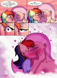 Size: 2978x4096 | Tagged: safe, artist:ringteam, derpibooru import, fluttershy, rainbow dash, human, comic:a certain confession, blushing, comic, eyes closed, female, flutterdash, humanized, kissing, lesbian, shipping, speech bubble