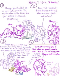 Size: 4779x6013 | Tagged: safe, artist:adorkabletwilightandfriends, derpibooru import, spike, twilight sparkle, twilight sparkle (alicorn), twilight velvet, alicorn, pony, comic:adorkable twilight and friends, adorkable, adorkable twilight, ass up, book, breakfast, cereal, comic, computer, cute, dinner, dork, family, food, guests, laptop computer, lying down, magic, mom, mothers gonna mother, parent, prone, slice of life, tissue, tissue box
