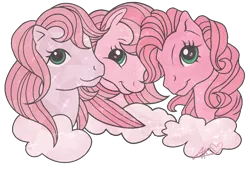Size: 1028x702 | Tagged: safe, artist:muhammad yunus, derpibooru import, crystal pony, earth pony, pony, my little pony 'n friends, season 1, season 2, season 4, aelita schaeffer, cloud, code lyoko, crossover, female, g1, g1 to g3, g2, g3, generation leap, heart, looking at you, mare, simple background, smiling, sparkles, transparent background