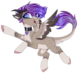 Size: 2835x2656 | Tagged: safe, artist:ouijaa, artist:sparkling_light, derpibooru import, oc, oc:ouija, unofficial characters only, derpibooru community collaboration, 2021 community collab, base used, collar, crystal eyes, dock, dock fluff, leonine tail, piercing, simple background, solo, transparent background, unshorn fetlocks, wings