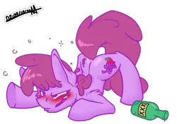 Size: 2000x1404 | Tagged: safe, artist:adilord, derpibooru import, berry punch, berryshine, earth pony, pony, alcohol, blushing, bottle, butt, drunk, empty bottles, face down ass up, female, go home you're drunk, image, mare, plot, png, simple background, solo, transparent background, underhoof, wine