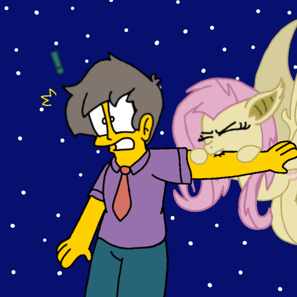 Size: 768x768 | Tagged: safe, artist:haileykitty69, derpibooru import, fluttershy, bat pony, human, bat ponified, crossover, flutterbat, fluttermour, image, png, race swap, seymour skinner, the simpsons