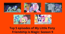 Size: 1200x628 | Tagged: applejack, clear sky, common ground, derpibooru import, dragon dropped, edit, edited screencap, fluttershy, maud pie, mudbriar, op has an opinion, pinkie pie, princess ember, quibble pants, rainbow dash, rarity, safe, screencap, sparkle's seven, spoiler:s09, student counsel, sweet and smoky, top 5, wind sprint