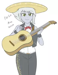 Size: 2197x2857 | Tagged: safe, artist:sumin6301, derpibooru import, limestone pie, equestria girls, equestria girls-ified, female, guitar, mariachi, musical instrument, new year, portuguese, simple background, smiling, solo, sombrero, when she smiles, white background
