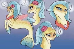 Size: 4000x2668 | Tagged: artist:artmadebyred, blue eyes, cute, derpibooru import, eyelashes, female, fins, fin wings, fish tail, flower, flower in hair, freckles, frown, jewelry, looking down, my little pony: the movie, necklace, pearl necklace, princess skystar, safe, seapony (g4), signature, skyabetes, smiling, tail, wings