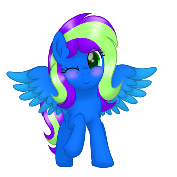 Size: 1080x1080 | Tagged: safe, artist:therealdavid09, derpibooru import, oc, oc:novastar blaze, unofficial characters only, pony, derpibooru community collaboration, 2021 community collab, blushing, cute, eye clipping through hair, female, looking at you, mare, one eye closed, simple background, solo, spread wings, standing, transparent background, wings, wink, winking at you