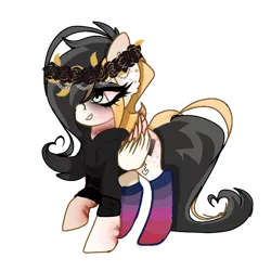 Size: 768x768 | Tagged: safe, artist:moodi, derpibooru import, oc, oc:moodiness express, unofficial characters only, pegasus, pony, derpibooru community collaboration, 2021 community collab, bags under eyes, clothes, colored wings, cute, cutie mark, floral head wreath, flower, folded wings, freckles, hoodie, multicolored wings, nose piercing, nose ring, piercing, scar, self harm scars, simple background, smiling, socks, solo, striped socks, transparent background, wings