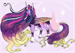 Size: 1136x807 | Tagged: safe, artist:malinraf1615, derpibooru import, princess twilight 2.0, twilight sparkle, twilight sparkle (alicorn), alicorn, pony, the last problem, alternate hairstyle, chest fluff, colored wings, curved horn, cutie mark, ethereal mane, female, horn, leg fluff, leonine tail, long mane, mare, markings, multicolored hair, multicolored mane, multicolored wings, older, older twilight, rainbow power, rainbow power twilight sparkle, redesign, solo, starry mane, unshorn fetlocks, wings