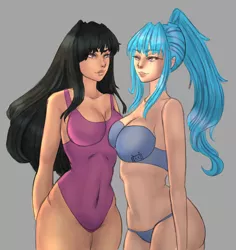 Size: 1280x1358 | Tagged: suggestive, artist:papierroboter, derpibooru import, octavia melody, sonata dusk, human, fanfic, bare shoulders, bikini, bikini babe, breasts, busty octavia, busty sonata dusk, clothes, cute, duo, duo female, fanfic art, fan fic bait, female, females only, humanized, lesbian, one-piece swimsuit, ponytail, sexy, shipping, sonatabetes, sontavia, strapless, strapless bikini, stupid sexy octavia, stupid sexy sonata dusk, swimsuit