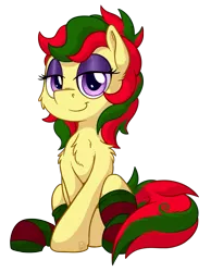 Size: 2000x2571 | Tagged: safe, artist:pirill, derpibooru import, oc, oc:attraction, unofficial characters only, pegasus, pony, derpibooru community collaboration, 2021 community collab, clothes, femboy, lidded eyes, looking at you, makeup, male, signature, simple background, sitting, smiling, socks, solo, stallion, striped socks, transparent background, trap