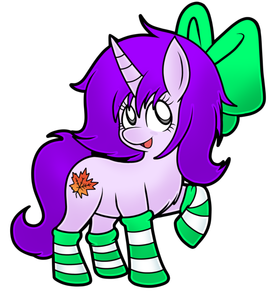 Size: 2325x2500 | Tagged: safe, artist:clarissa arts, derpibooru import, oc, oc:mable syrup, unofficial characters only, pony, unicorn, blind, clothes, kirby, leaf, purple hair, simple background, socks, solo, striped socks, stylized, transparent background