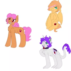 Size: 1246x1246 | Tagged: safe, artist:jesterfestivle, derpibooru import, oc, oc:confetti blast, oc:silken ruby, oc:sweet apple, unofficial characters only, dracony, earth pony, hybrid, pegasus, pony, unicorn, colt, female, filly, freckles, interspecies offspring, magical lesbian spawn, male, offspring, one eye closed, parent:big macintosh, parent:fluttershy, parent:pinkie pie, parent:rainbow dash, parent:rarity, parent:spike, parents:fluttermac, parents:pinkiedash, parents:sparity, ruby, simple background, white background, wink