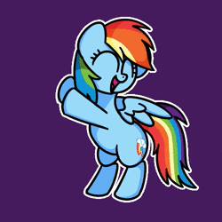 Size: 500x500 | Tagged: safe, artist:sugar morning, derpibooru import, edit, rainbow dash, pegasus, pony, adorkable, animated, bipedal, cute, dancing, dashabetes, dork, eyes closed, female, frame by frame, mare, purple background, simple background, solo, sound, weapons-grade cute, webm