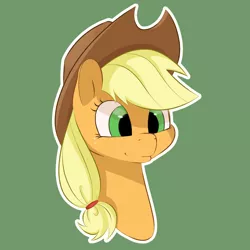 Size: 1500x1500 | Tagged: safe, artist:aquaticvibes, derpibooru import, applejack, earth pony, pony, female, green background, mare, simple background, solo, white outline