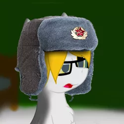Size: 800x800 | Tagged: safe, artist:dianetgx, derpibooru import, oc, oc:axle bright, unofficial characters only, pony, unicorn, blurred background, glasses, hat, open mouth, ushanka