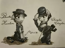 Size: 4608x3456 | Tagged: safe, artist:musical ray, derpibooru import, pony, buster keaton, charlie chaplin, traditional art