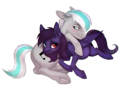 Size: 2088x1616 | Tagged: safe, artist:lunnita_pony, derpibooru import, oc, oc:pestyskillengton, oc:silvernote, unofficial characters only, earth pony, pegasus, pony, derpibooru community collaboration, 2021 community collab, blushing, duo, family, female, heterochromia, love, male, mare, simple background, stallion, transparent background, wings