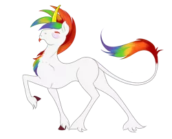 Size: 2578x2097 | Tagged: safe, artist:eqamrd, derpibooru import, oc, oc:kadaus, unofficial characters only, classical unicorn, pony, unicorn, derpibooru community collaboration, 2021 community collab, cloven hooves, curved horn, horn, leonine tail, long tail, male, multicolored hair, rainbow hair, simple background, solo, stallion, transparent background, unshorn fetlocks