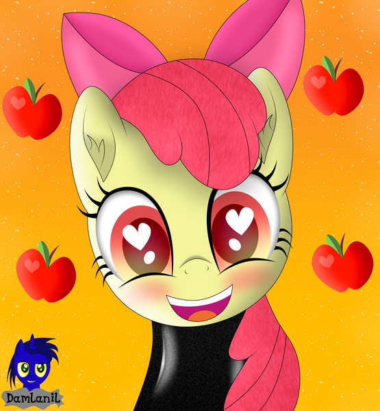 Size: 3840x4154 | Tagged: safe, artist:damlanil, derpibooru import, apple bloom, earth pony, pony, adorabloom, apple, apple bloom's bow, blushing, bow, catsuit, clothes, cute, female, filly, food, hair bow, happy, heart, heart eyes, latex, latex suit, looking at you, mare, open mouth, rubber, shine, shiny, simple background, smiling, spy, suit, vector, weapons-grade cute, wingding eyes