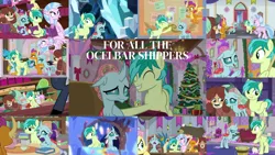 Size: 1958x1102 | Tagged: safe, derpibooru import, edit, edited screencap, editor:quoterific, screencap, berry blend, berry bliss, fluttershy, gallus, harry, huckleberry, iron will, ocellus, sandbar, silverstream, smolder, strawberry scoop, sugar maple, summer meadow, yona, a matter of principals, school daze, school raze, she's all yak, the end in friend, the hearth's warming club, uprooted, book, christmas, christmas tree, female, friendship student, holiday, male, ocelbar, school of friendship, shipping, straight, student six, tree, treehouse of harmony