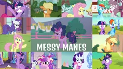 Size: 1958x1102 | Tagged: safe, derpibooru import, edit, edited screencap, editor:quoterific, screencap, applejack, fluttershy, pinkie pie, princess cadance, rainbow dash, rarity, twilight sparkle, alicorn, a trivial pursuit, castle sweet castle, friendship is magic, games ponies play, lesson zero, made in manehattan, she talks to angel, simple ways, sounds of silence, suited for success, yakity-sax, ceremonial headdress, floppy ears, food, mane six, messy mane, pancakes, rarihick, twilight's castle, twilight snapple, twilight sparkle (alicorn)