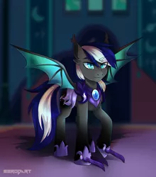 Size: 2500x2841 | Tagged: source needed, safe, artist:serodart, derpibooru import, oc, bat pony, armor, bat pony oc, bat wings, commission, night guard, night guard armor, wings