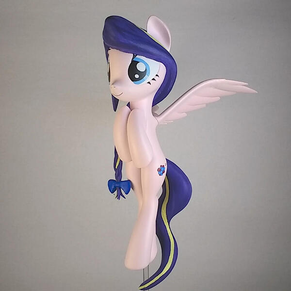 Size: 1024x1024 | Tagged: safe, artist:mraagh, derpibooru import, oc, oc:azure serenity, unofficial characters only, pegasus, pony, 3d, 3d print, 3d printed, blender, bow, braid, commission, cute, cutie mark, eyes open, female, figure, figurine, floating, flying, hair bow, happy, irl, long mane, long tail, mare, multicolor hair, multicolored hair, multicolored mane, open eyes, painted, photo, pink coat, purple mane, simple background, solo, spread wings, statue, turquoise eyes, wavy tail, wings