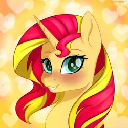 Size: 1024x1024 | Tagged: safe, artist:chickenbrony, derpibooru import, sunset shimmer, pony, unicorn, blushing, bust, cute, female, heart, icon, looking at you, mare, portrait, shimmerbetes, smiling, solo