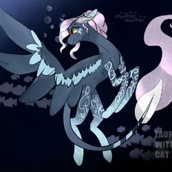 Size: 1080x1080 | Tagged: safe, artist:laurawithacat, derpibooru import, oc, oc:moon shadow, unofficial characters only, pegasus, pony, flying, leonine tail, looking back, pegasus oc, rearing, solo, tattoo, wings