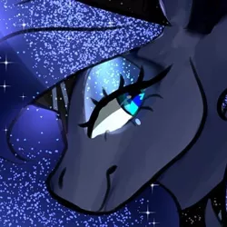 Size: 360x360 | Tagged: safe, artist:laurawithacat, derpibooru import, princess luna, alicorn, pony, alternate design, bust, cropped, ethereal mane, eyelashes, female, makeup, mare, solo, starry mane