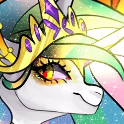 Size: 526x526 | Tagged: safe, artist:laurawithacat, derpibooru import, princess celestia, alicorn, pony, alternate design, bust, cropped, ethereal mane, eyelashes, female, jewelry, makeup, mare, solo, starry mane, tiara