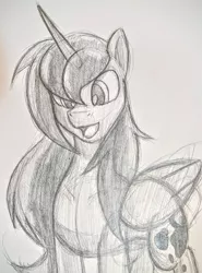 Size: 1685x2276 | Tagged: safe, artist:chaosknight, derpibooru import, princess luna, alicorn, pony, female, monochrome, pencil drawing, solo, traditional art