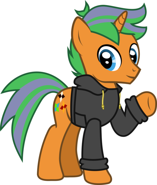 Size: 1168x1379 | Tagged: safe, artist:lightningbolt, derpibooru import, oc, unofficial characters only, pony, unicorn, derpibooru community collaboration, .svg available, 2021 community collab, clothes, hoodie, horn, male, raised hoof, simple background, solo, stallion, standing, svg, transparent background, underhoof, vector, waving