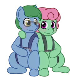 Size: 1200x1200 | Tagged: safe, artist:phallen1, derpibooru import, oc, oc:software patch, oc:windcatcher, unofficial characters only, derpibooru community collaboration, 2021 community collab, couple, duo, female, harness, hoof on belly, hoof on shoulder, male, parachute, simple background, straight, tack, transparent background, vector, windpatch