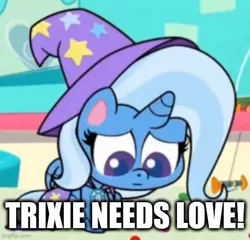 Size: 510x489 | Tagged: safe, derpibooru import, edit, edited screencap, screencap, trixie, pony, unicorn, friendship gems, my little pony: pony life, spoiler:pony life s01e12, spoiler:pony life s01e17, bronybait, caption, cropped, cute, diatrixes, female, image macro, looking down, mare, sad, sadorable, solo, text