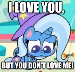 Size: 510x489 | Tagged: safe, derpibooru import, edit, edited screencap, screencap, trixie, pony, unicorn, friendship gems, my little pony: pony life, spoiler:pony life s01e12, spoiler:pony life s01e17, bronybait, caption, cropped, cute, diatrixes, female, image macro, looking down, mare, sad, text