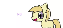 Size: 900x404 | Tagged: safe, artist:snowy-070, derpibooru import, noi, earth pony, pony, cute, excited, female, filly, happy, noiabetes, purple text, simple background, text, white background