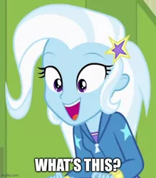 Size: 500x570 | Tagged: safe, derpibooru import, edit, edited screencap, editor:whistle blossom, screencap, trixie, equestria girls, equestria girls series, forgotten friendship, caption, cropped, cute, diatrixes, excited, image macro, imgflip, open mouth, text