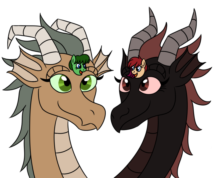 Size: 825x675 | Tagged: safe, artist:spyro-for-life, derpibooru import, oc, oc:orchid aura, oc:water lilly, dragon, earth pony, pony, fanfic:empress dragon, dragoness, fanfic art, female, multiple heads, two heads