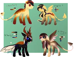 Size: 1806x1326 | Tagged: safe, artist:the-dreepy-mom, derpibooru import, oc, oc:cherry cookie, oc:egypt swan, oc:pizza time, oc:swirly, unofficial characters only, changedling, changeling, earth pony, pegasus, pony, augmented tail, female, mare