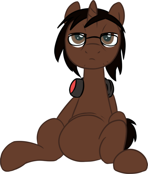 Size: 1169x1373 | Tagged: safe, artist:gamesadict, derpibooru import, oc, unofficial characters only, pony, unicorn, derpibooru community collaboration, 2021 community collab, glasses, headphones, simple background, sitting, transparent background