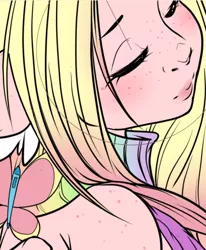 Size: 486x591 | Tagged: safe, artist:tawnysweet, derpibooru import, oc, oc:mio, unofficial characters only, anthro, pegasus, bare shoulders, close-up, eyes closed, female, freckles, wip