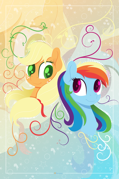 Size: 6321x9481 | Tagged: safe, artist:illumnious, derpibooru import, applejack, rainbow dash, earth pony, pegasus, pony, absurd resolution, bust, female, mare, vector