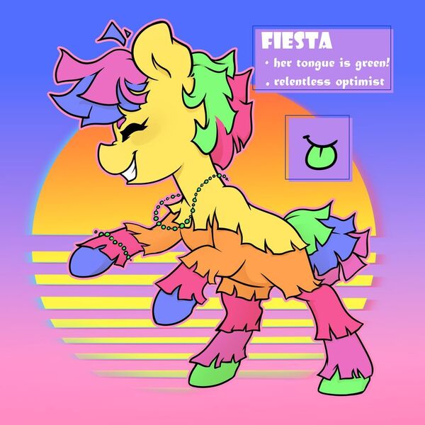 Size: 1024x1024 | Tagged: safe, artist:midnightpremiere, derpibooru import, oc, oc:fiesta, piñata, reference sheet, solo