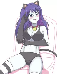 Size: 1953x2501 | Tagged: suggestive, artist:sumin6301, derpibooru import, rarity, cat, equestria girls, bell, bell collar, blushing, bra, breasts, busty rarity, cat bell, cat ears, cat tail, catgirl, clothes, collar, looking at you, panties, raricat, tongue out, underwear