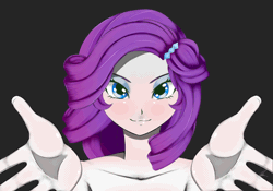 Size: 2388x1668 | Tagged: suggestive, artist:jennobasilicum, derpibooru import, rarity, equestria girls, alternate hairstyle, animated, anime, bedroom eyes, black background, blushing, female, gif, looking at you, nudity, simple background, solo, solo female