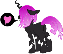 Size: 1388x1190 | Tagged: safe, artist:amgiwolf, derpibooru import, changeling queen oc, oc, oc:pinky rose, unofficial characters only, changeling, changeling queen, ethereal mane, female, heart, pictogram, purple changeling, simple background, solo, starry mane, transparent background