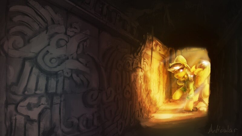 Size: 1200x675 | Tagged: safe, artist:anticular, derpibooru import, daring do, pegasus, pony, adventure, crepuscular rays, crypt, female, hieroglyphics, mare, ruins, solo, sunshine