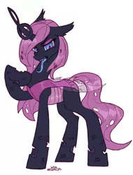 Size: 1285x1688 | Tagged: safe, artist:cherry_kotya, derpibooru import, changeling queen oc, oc, oc:queen medley, unofficial characters only, changeling, changeling queen, pony, changeling oc, female, full body, purple changeling, simple background, solo, tongue out, wings